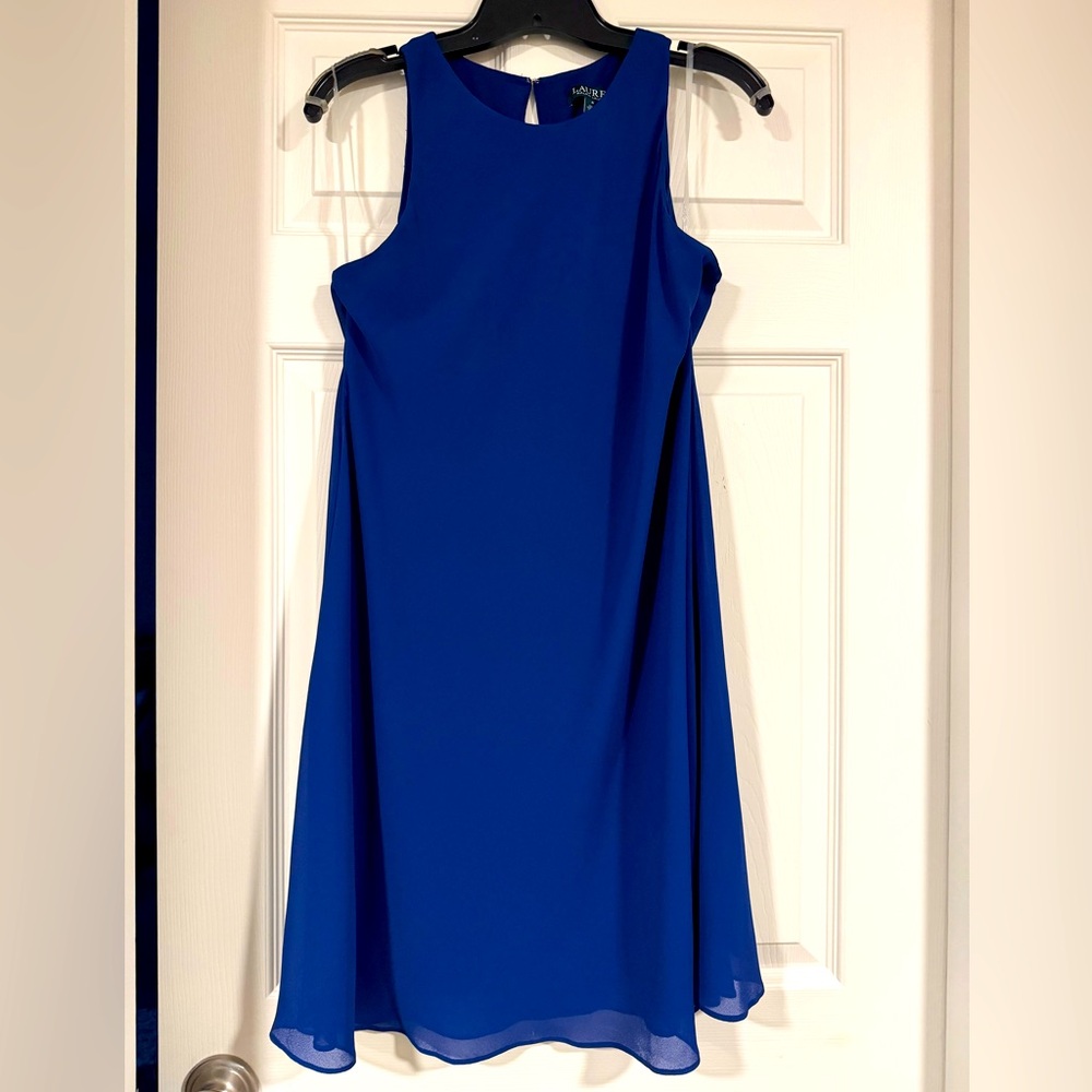 Royal/cobalt blue two layer dress, LAUREN by Ralph Lauren. Soft and flowy.